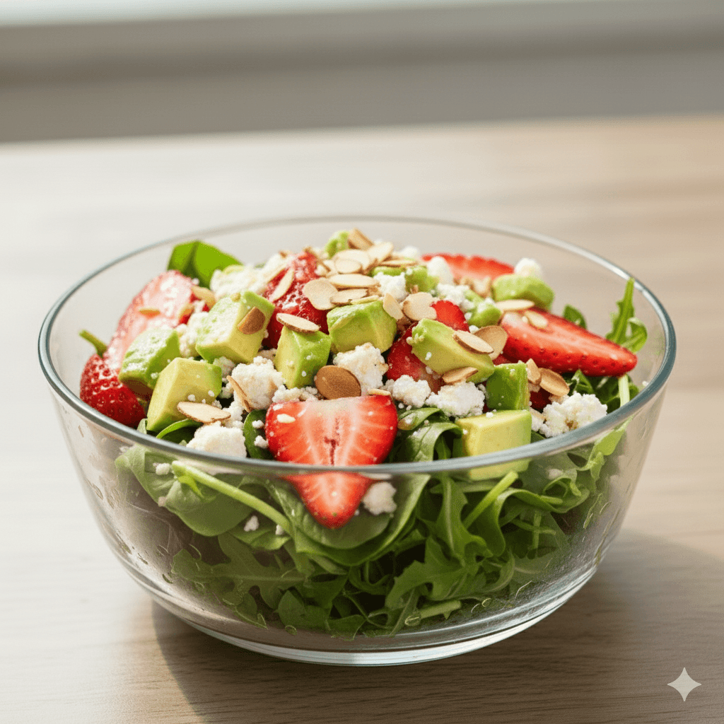 Balanced lunch plate with protein and greens